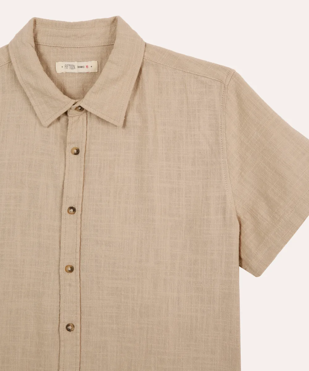 camisa de algodão juvenil texturizada bege — foto 3