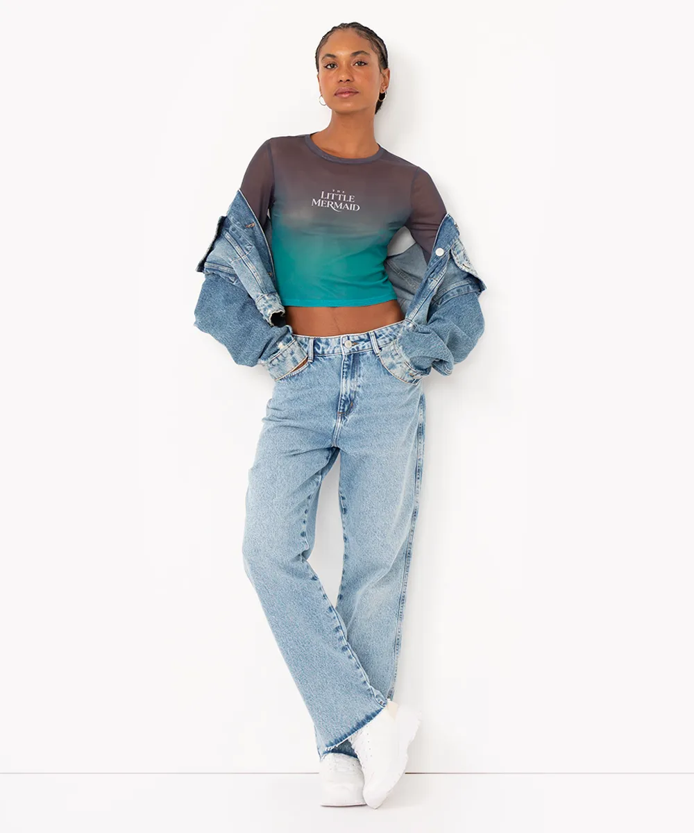 blusa de tule pequena sereia degradê manga longa verde — foto 3