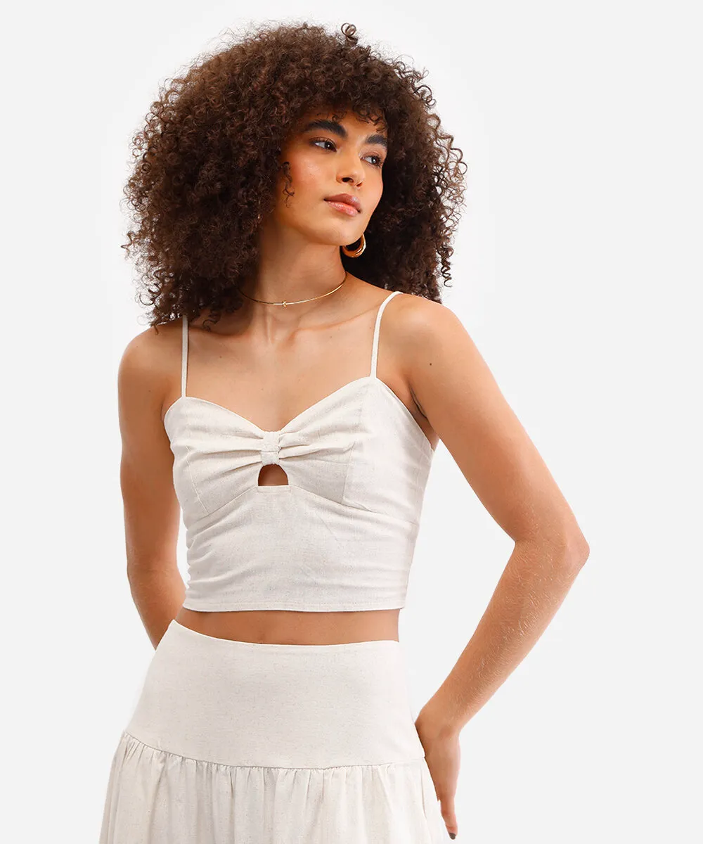 cropped feminino com linho decote coração bege — foto 5