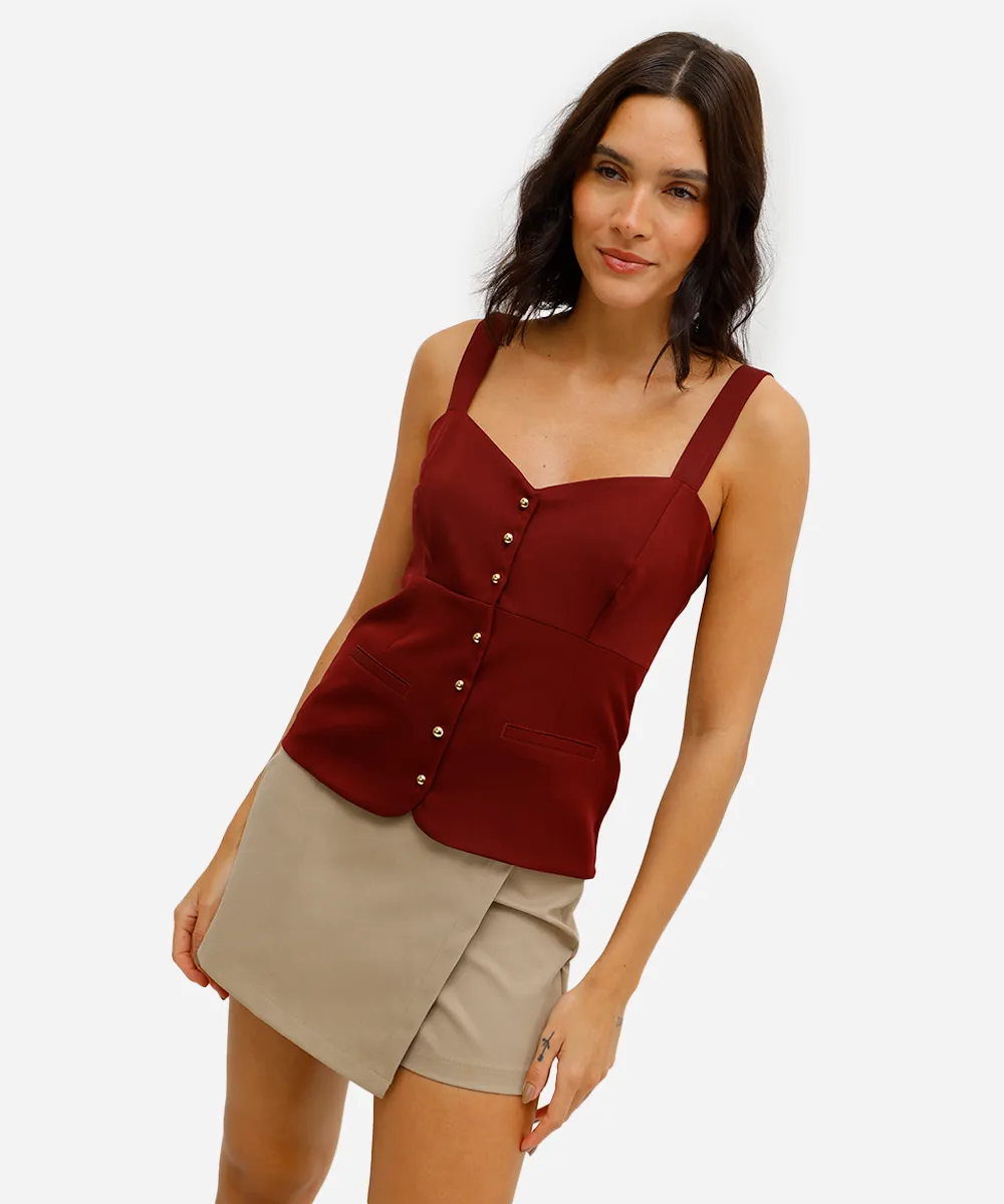 blusa feminina acetinada decote coração vinho — foto 5