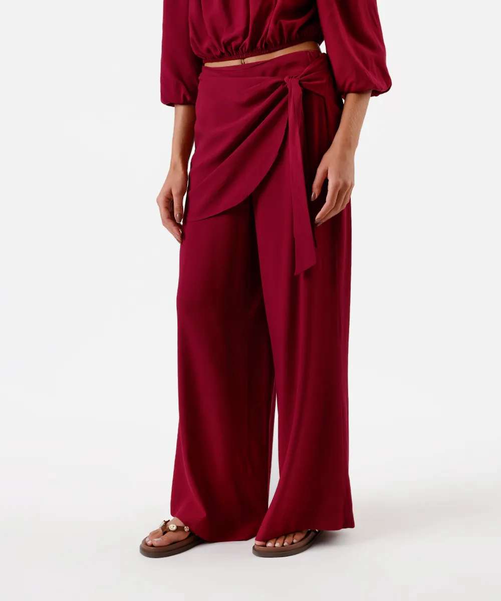 calça feminina de viscose com amarração vinho — foto 2