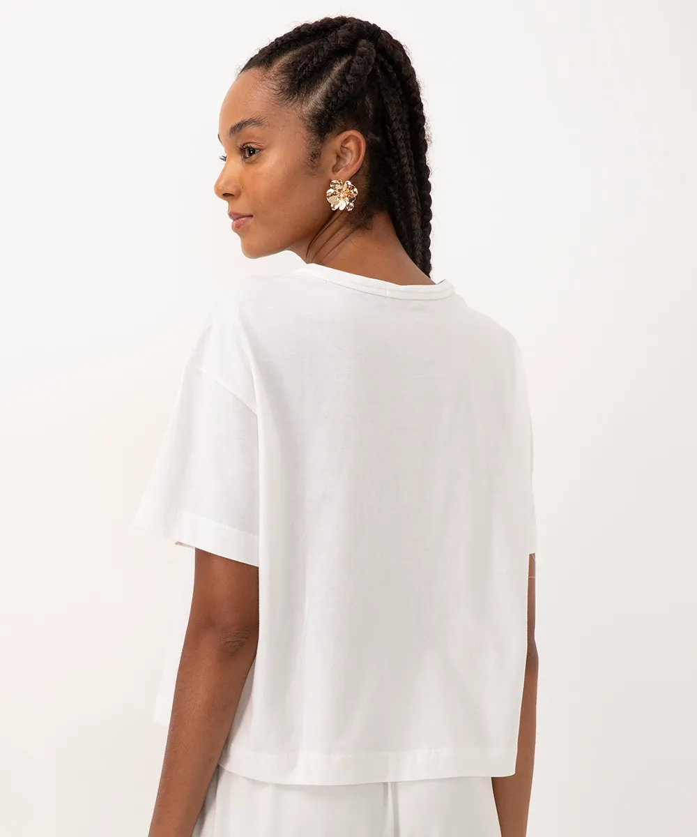 camiseta de algodão animal print paetê off white — foto 4