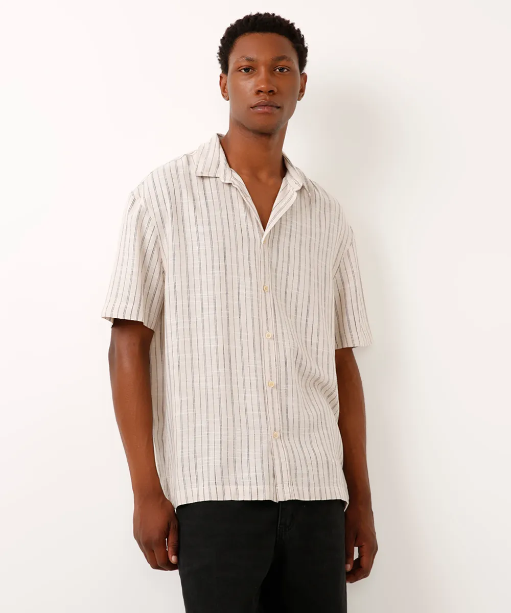 camisa de algodão listrada off white