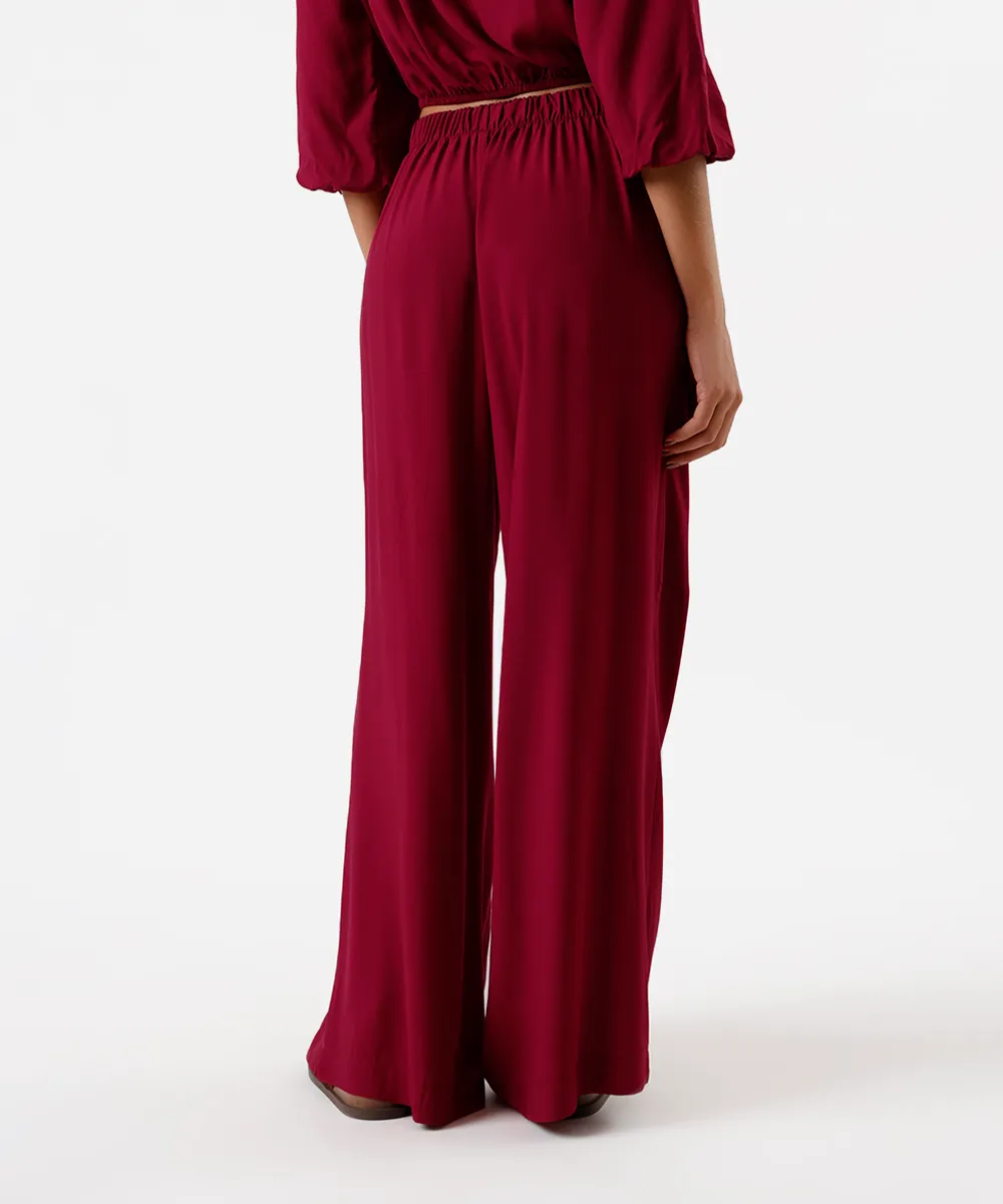calça feminina de viscose com amarração vinho — foto 3