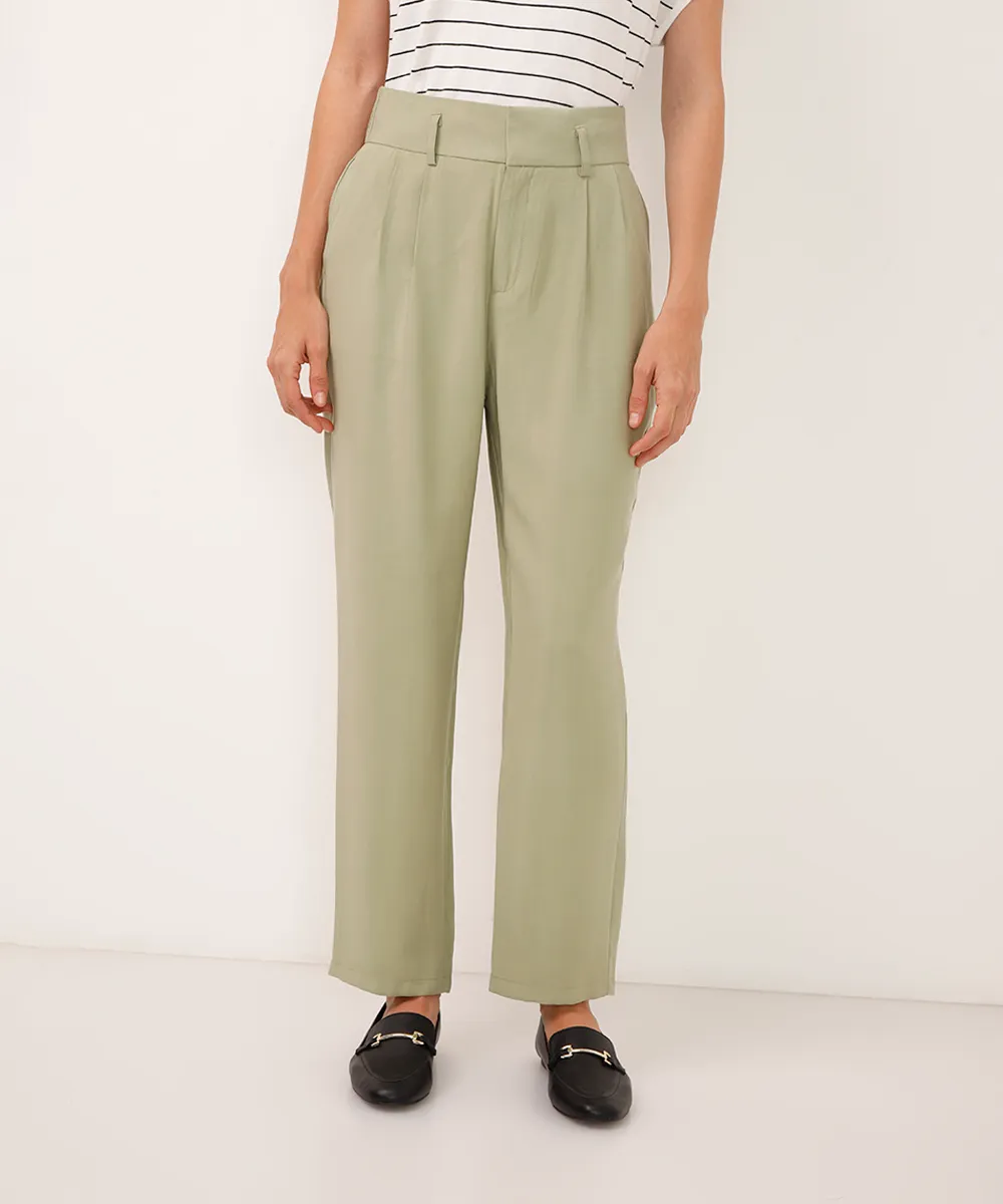 calça slouchy de viscose cós elástico verde — foto 2