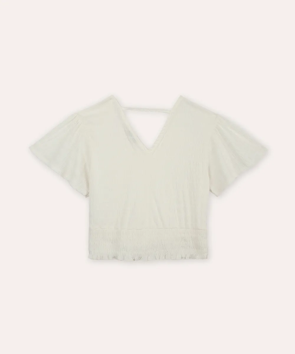 cropped juvenil com lastex texturizado off white — foto 2