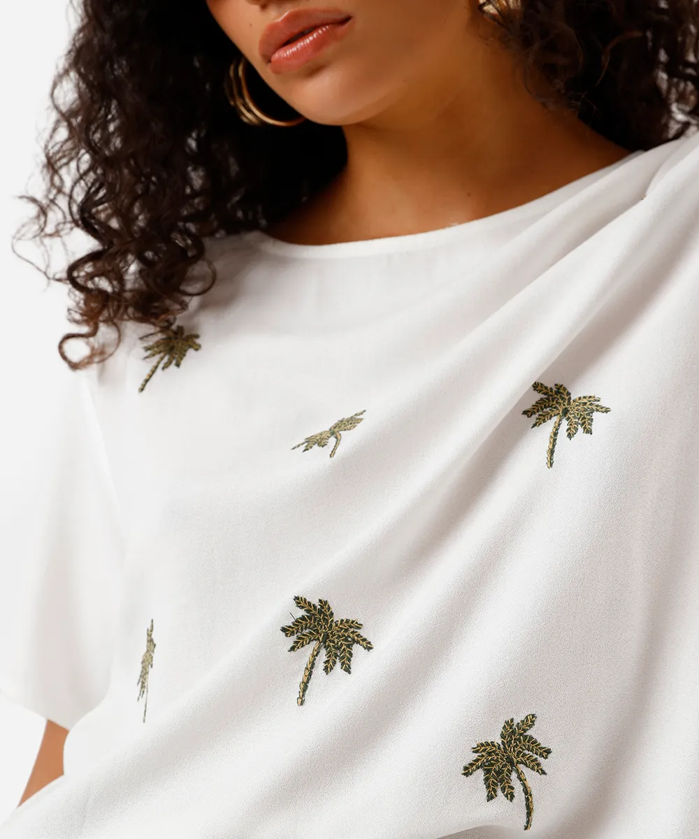 blusa feminina de viscose com bordado folhagens off white — foto 4