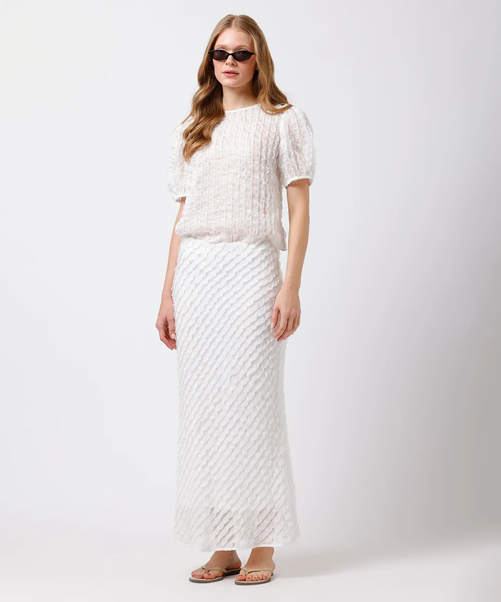 blusa feminina manga bufante com babados mindset off white — foto 3