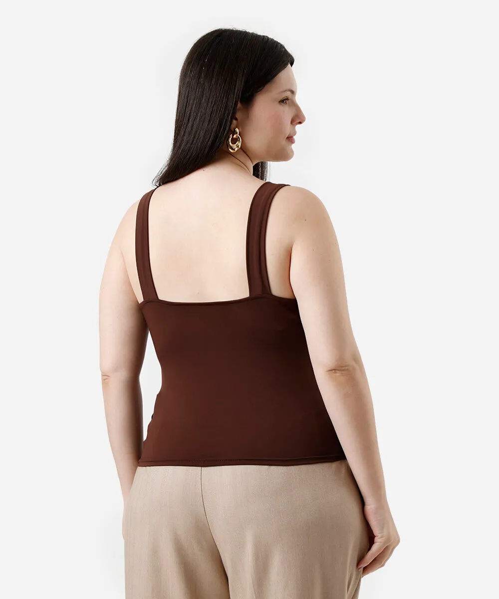 blusa feminina decote quadrado com amarração plus size marrom — foto 2