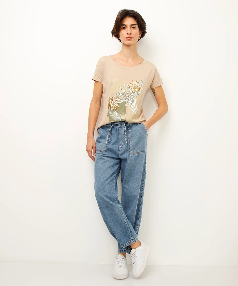 blusa de viscose folhagem com paetê bege — foto 3