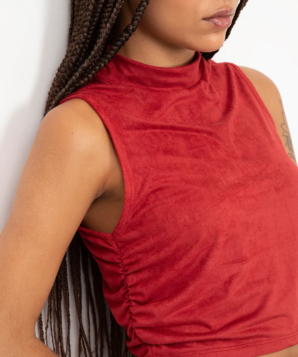 cropped de suede com franzido vinho — foto 4