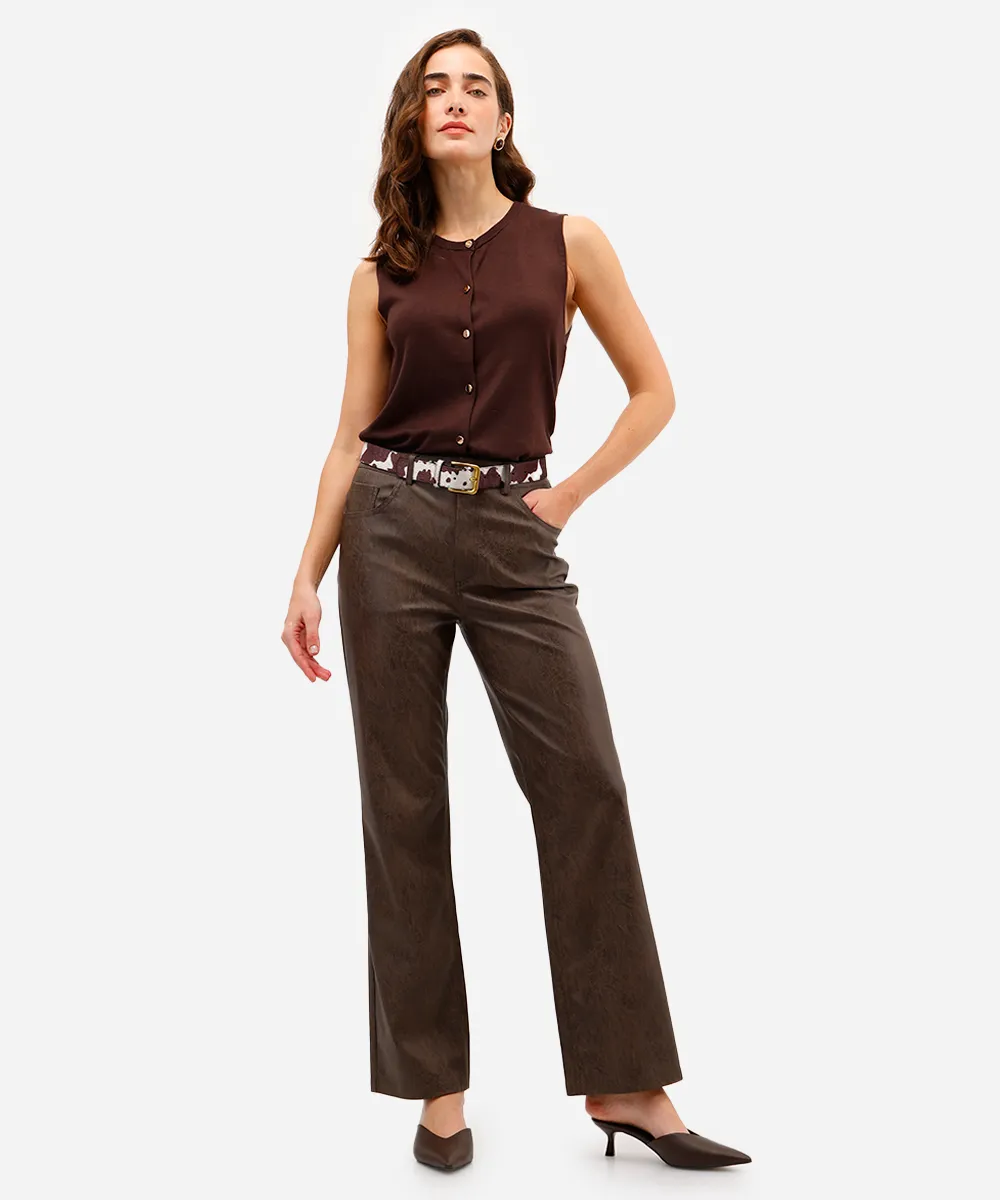 blusa feminina de tricot com botões marrom — foto 3