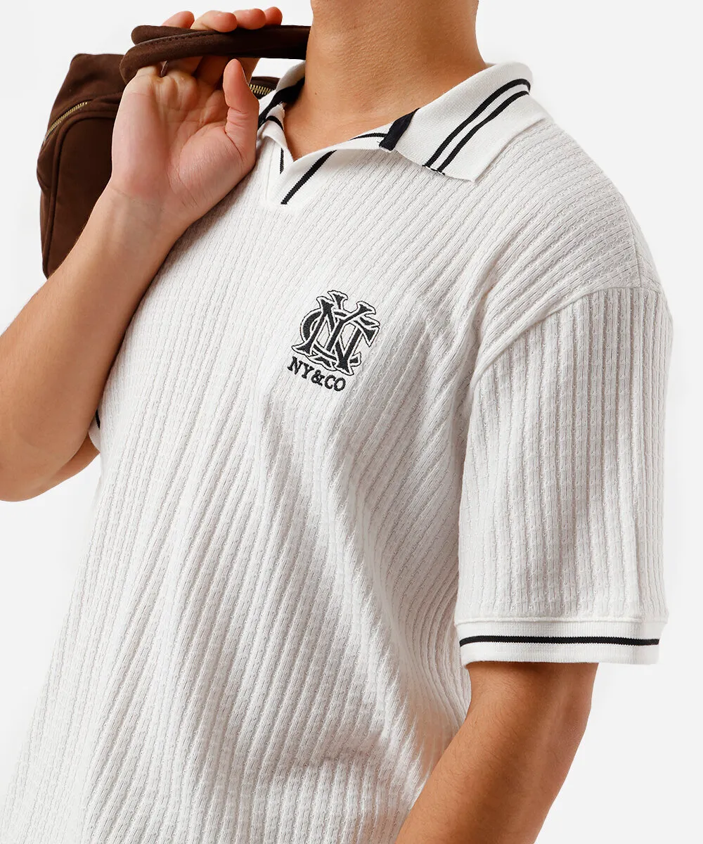 polo box fit masculina com bordado canelada off white — foto 4