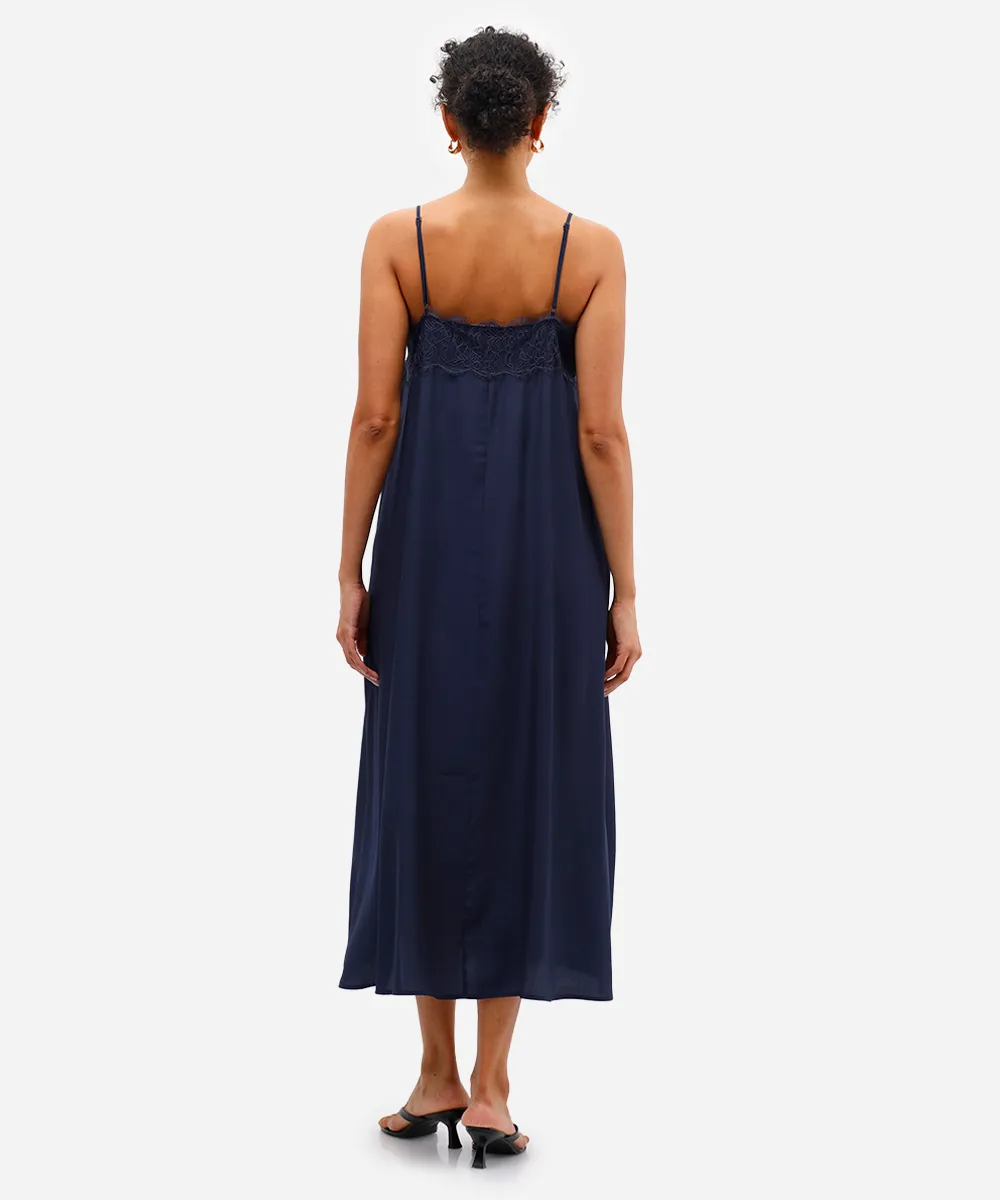 vestido midi feminino com renda acetinado azul — foto 2