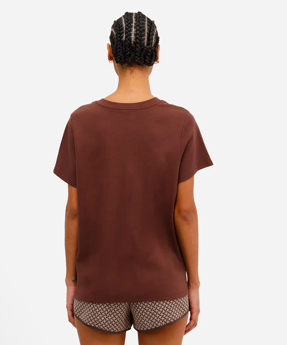 camiseta básica feminina de algodão decote v marrom — foto 2