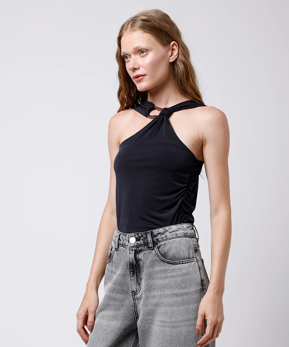 blusa halterneck feminina franzida mindset preta — foto 4