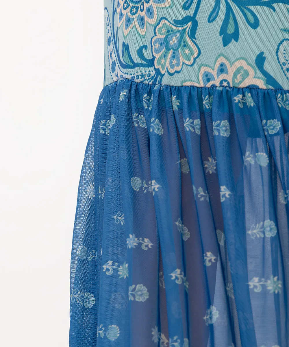 vestido midi feminino de tule estampado azul — foto 4