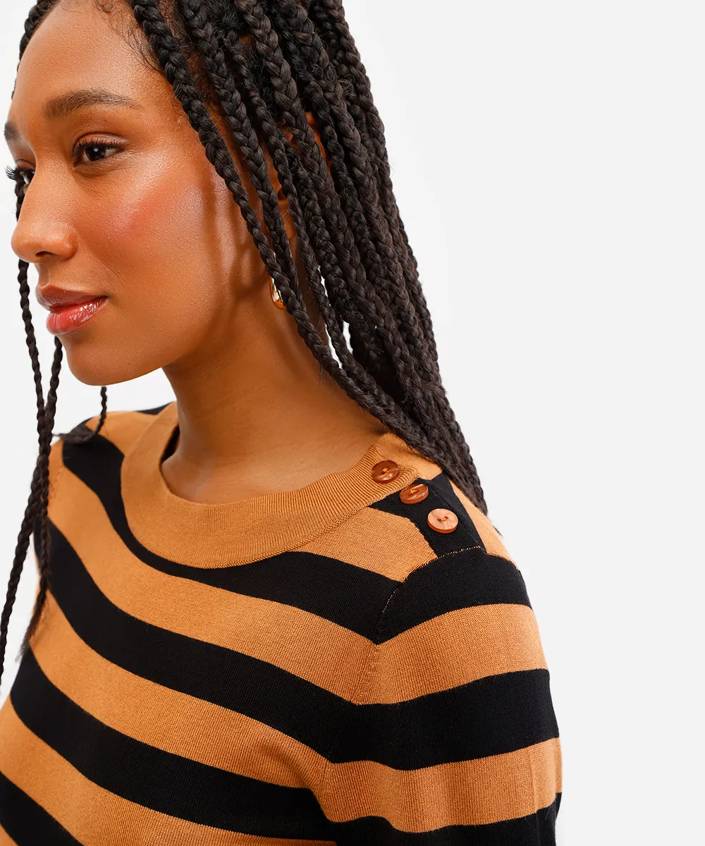 blusa feminina de tricot listrada marrom — foto 4