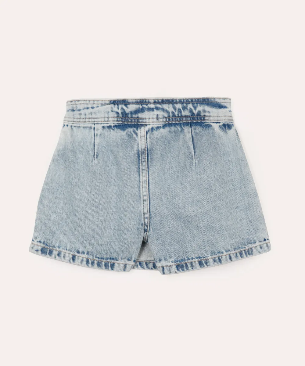 short saia infantil jeans plissado transpassado azul — foto 4