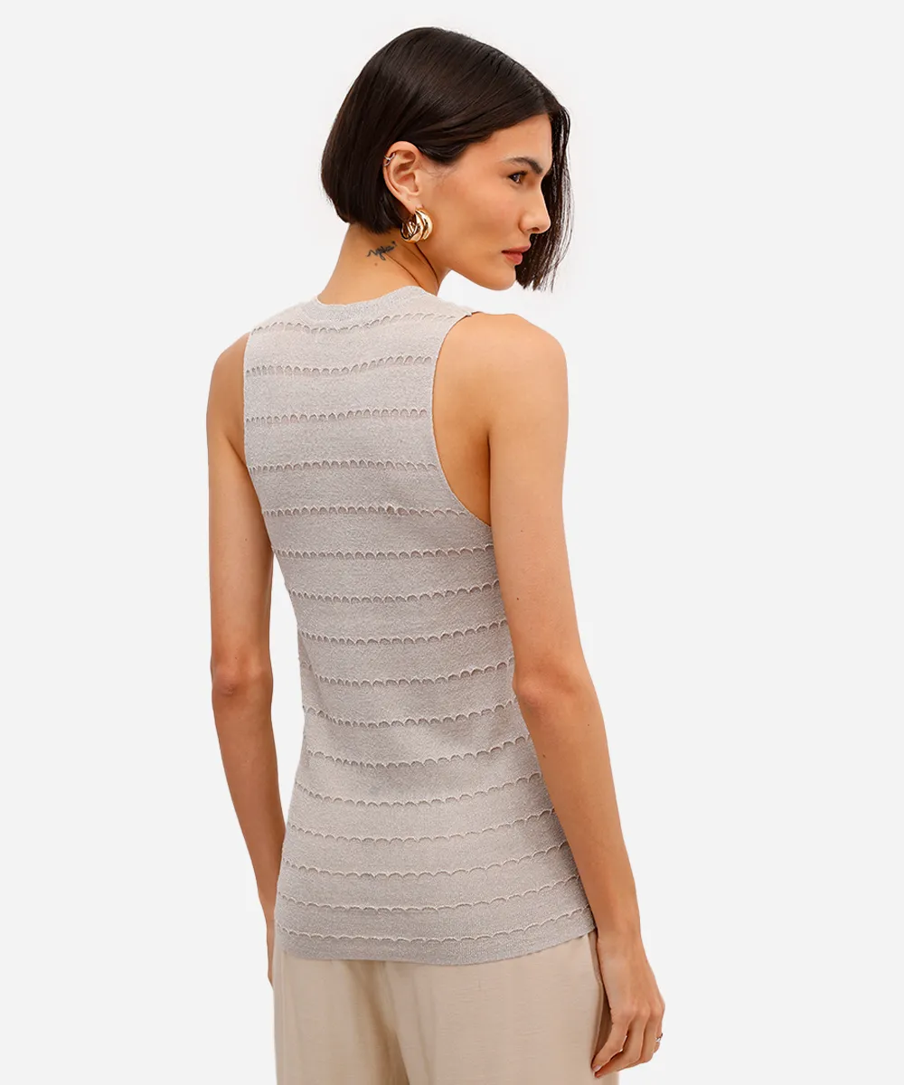 regata feminina de tricot texturizado com lurex bege — foto 3