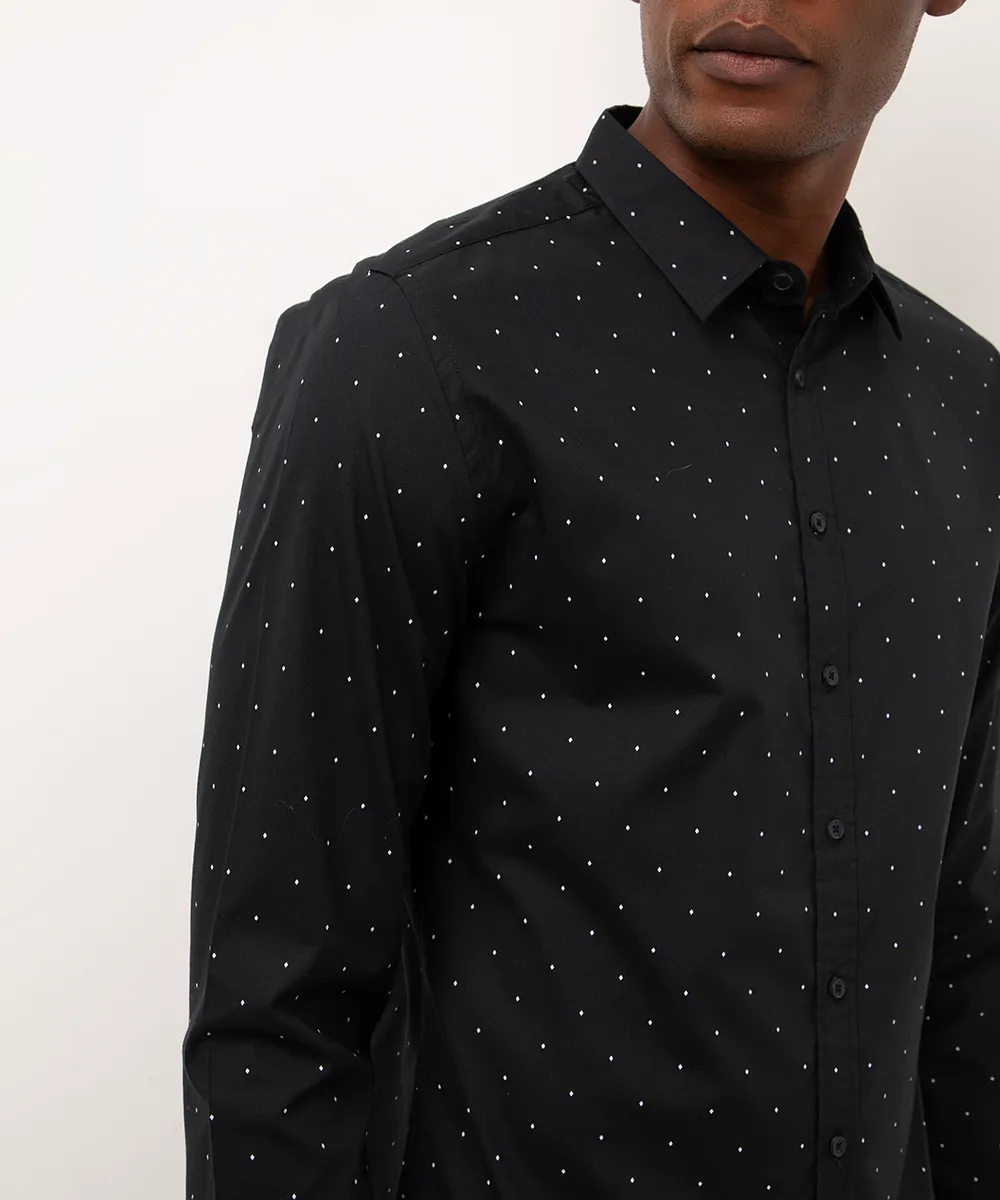 camisa de algodão slim poá manga longa preta — foto 4