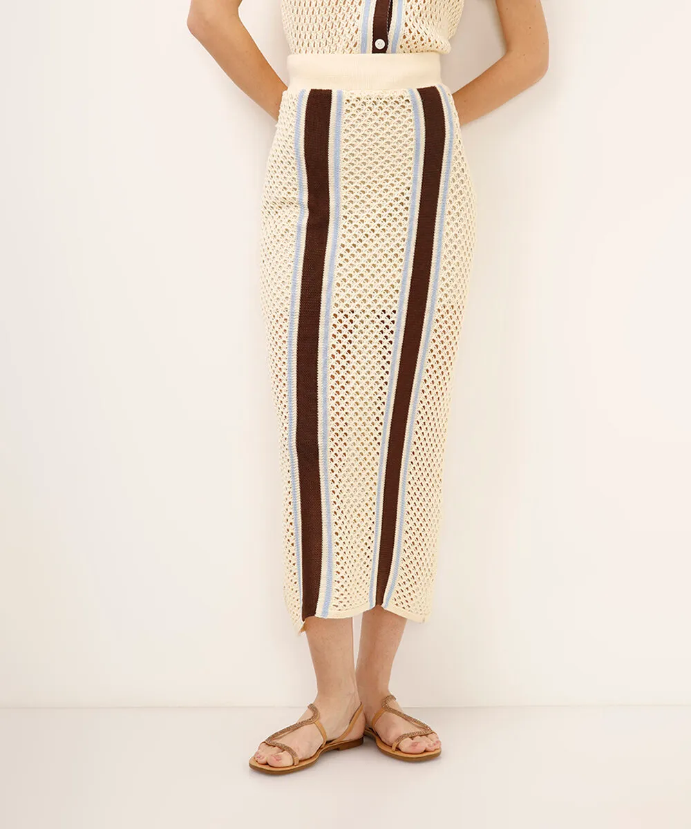 saia midi de tricot com listras amarela — foto 2