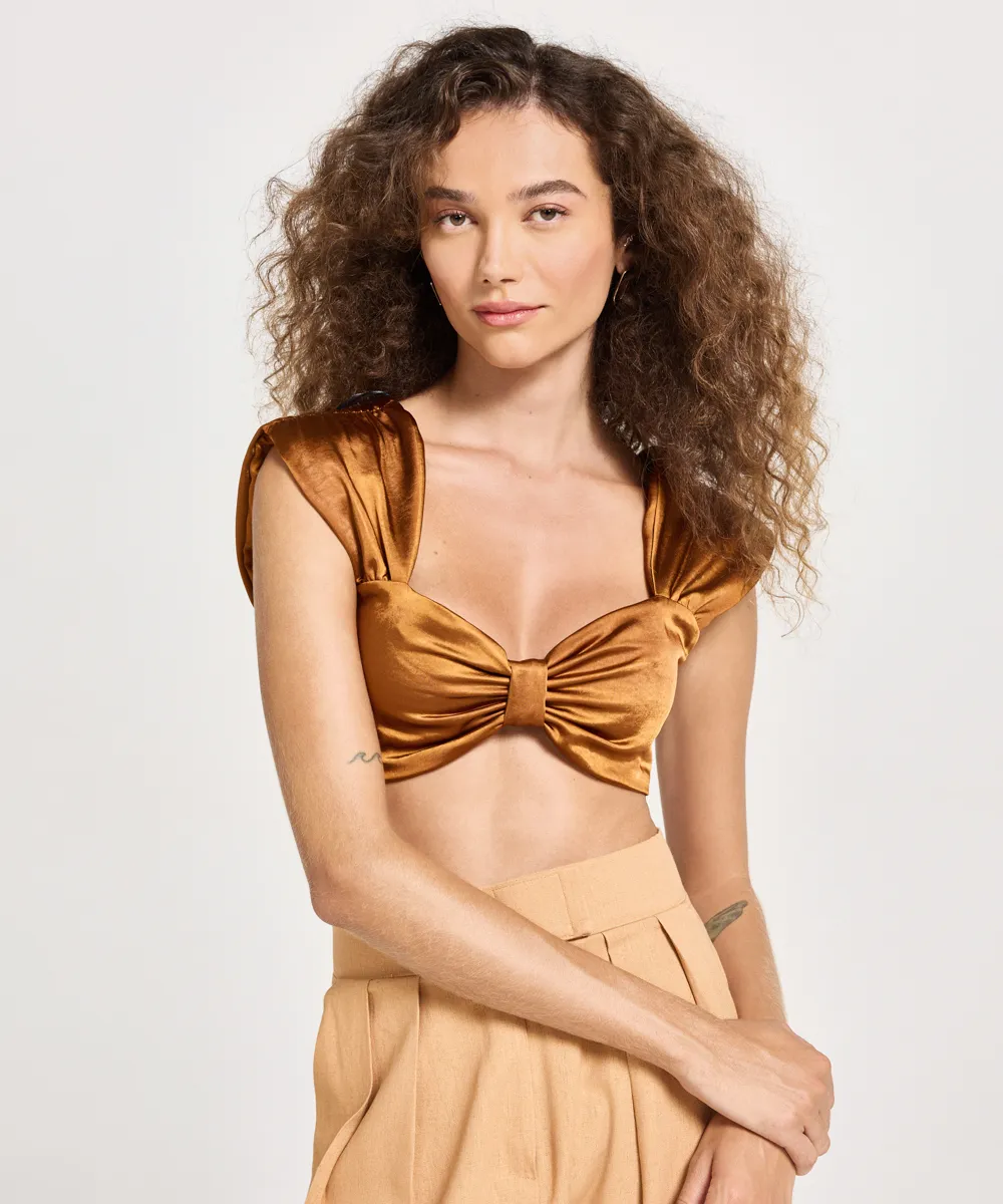 top cropped princesa acetinado com ombreira mindset e robertita marrom — foto 4