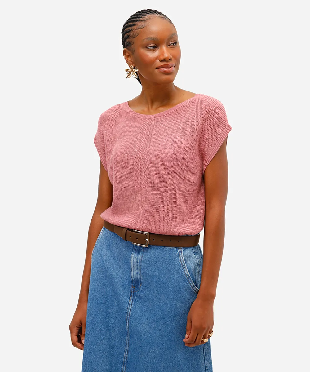 blusa muscle feminina de tricot decote redondo rosa — foto 2