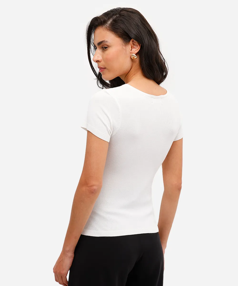blusa baby look feminina de tricot com botões off white — foto 2