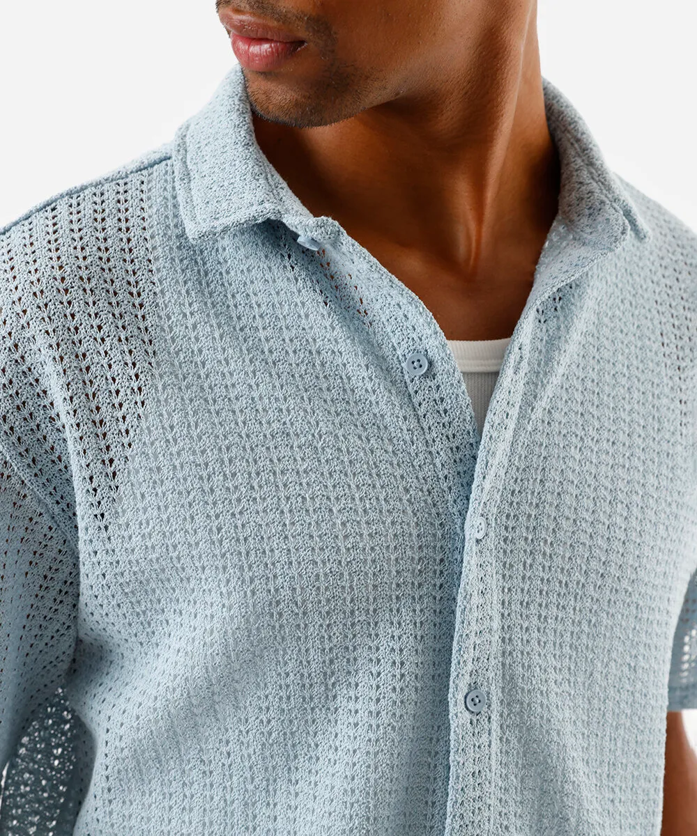 camisa box masculina de tricot texturizada azul — foto 4