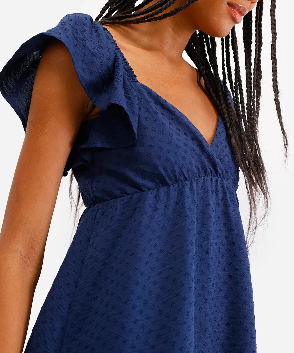 vestido curto feminino texturizado manga bufante azul — foto 4