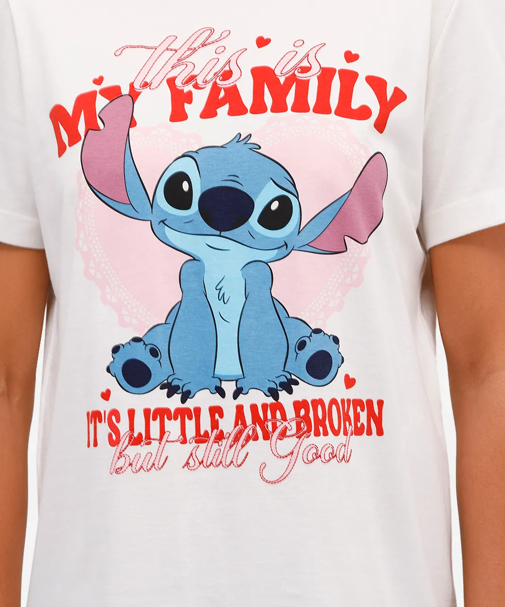 camiseta feminina de algodão manga curta stitch off white — foto 2