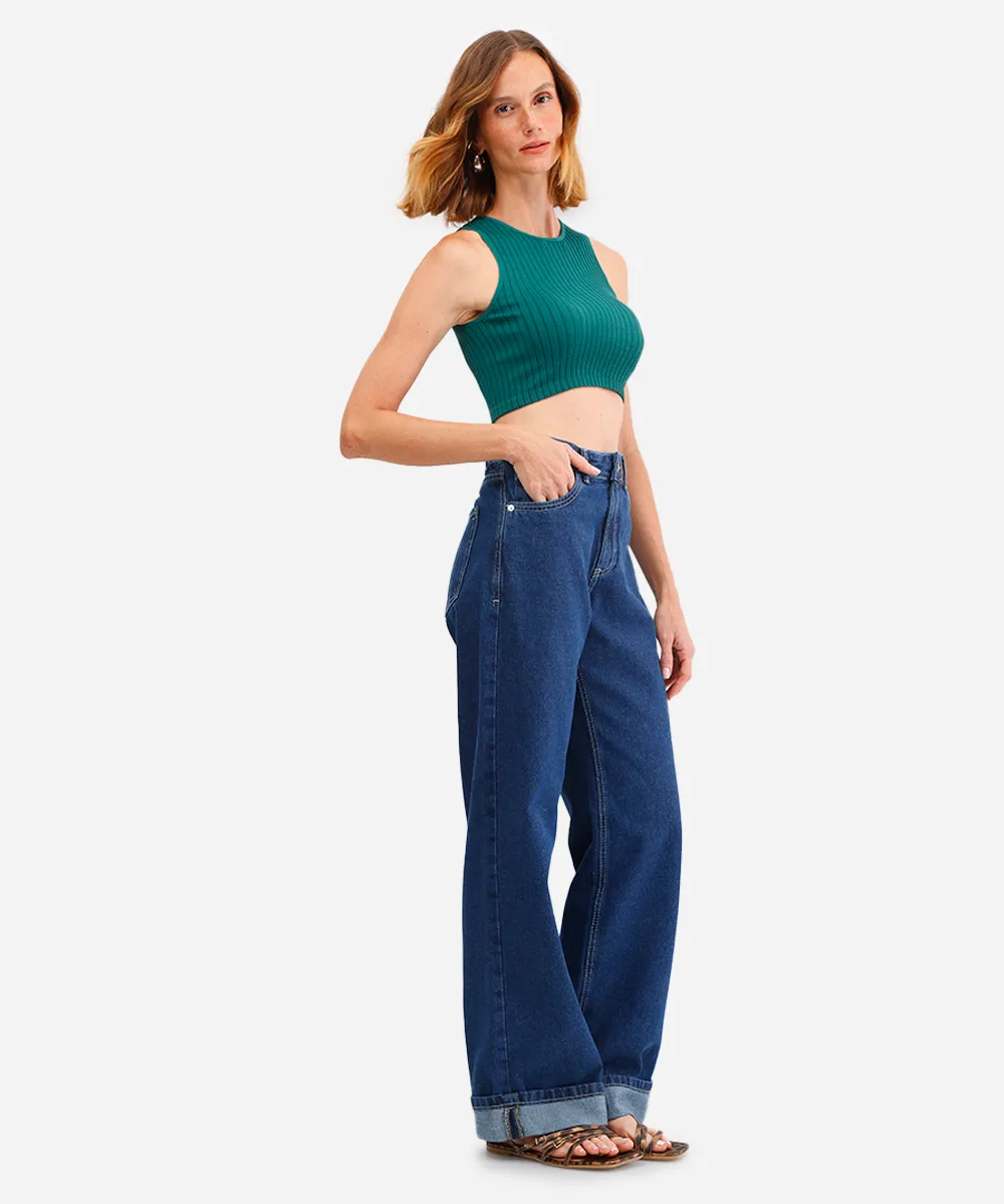 cropped básico feminino canelado verde — foto 3