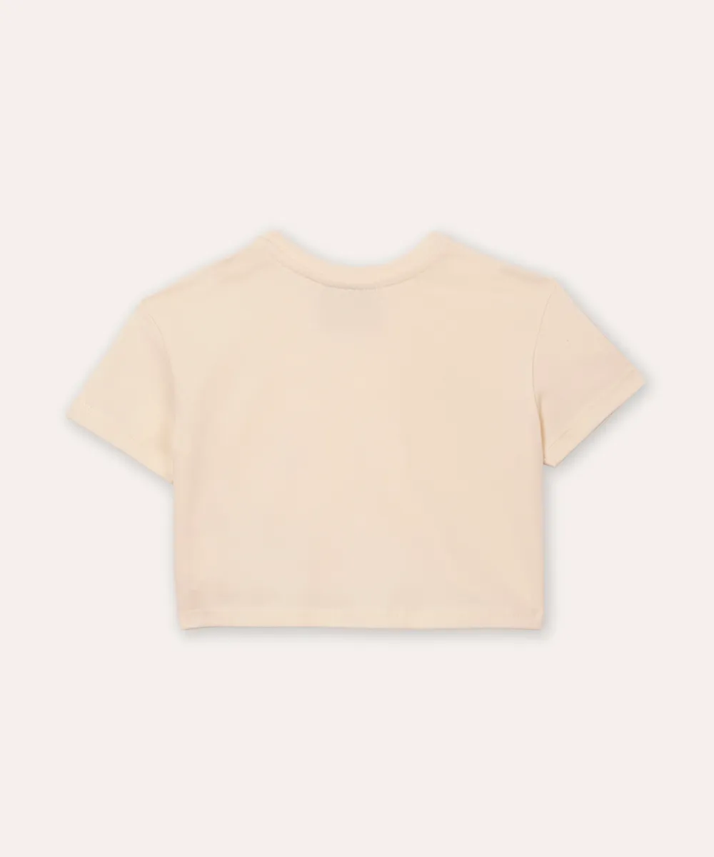 cropped infantil de algodão bolso floral bege — foto 3