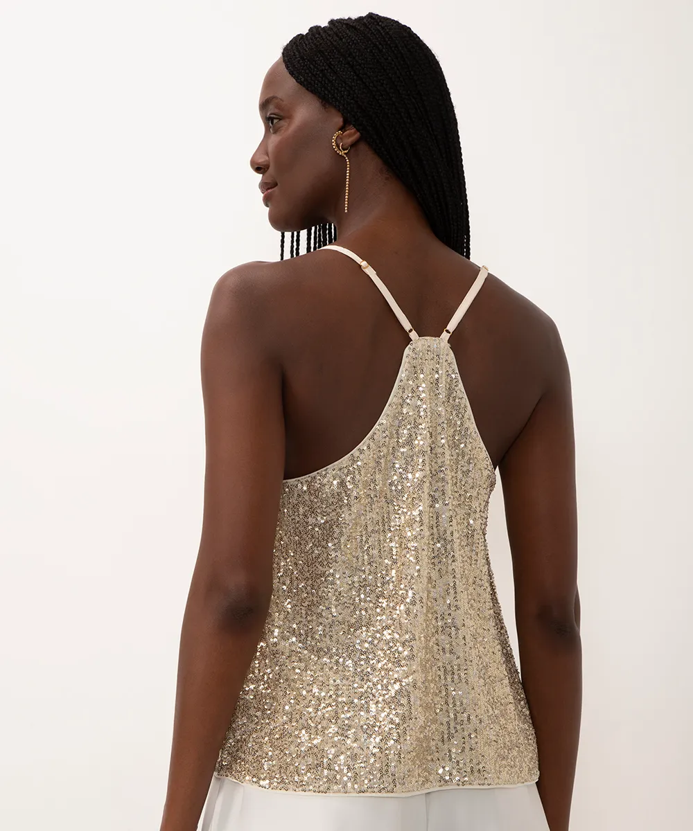 blusa nadador de paetê alça fina dourada — foto 2