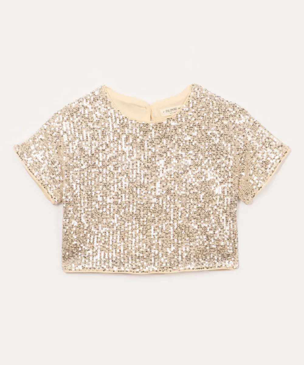 blusa de paetê infantil manga curta dourado — foto 2