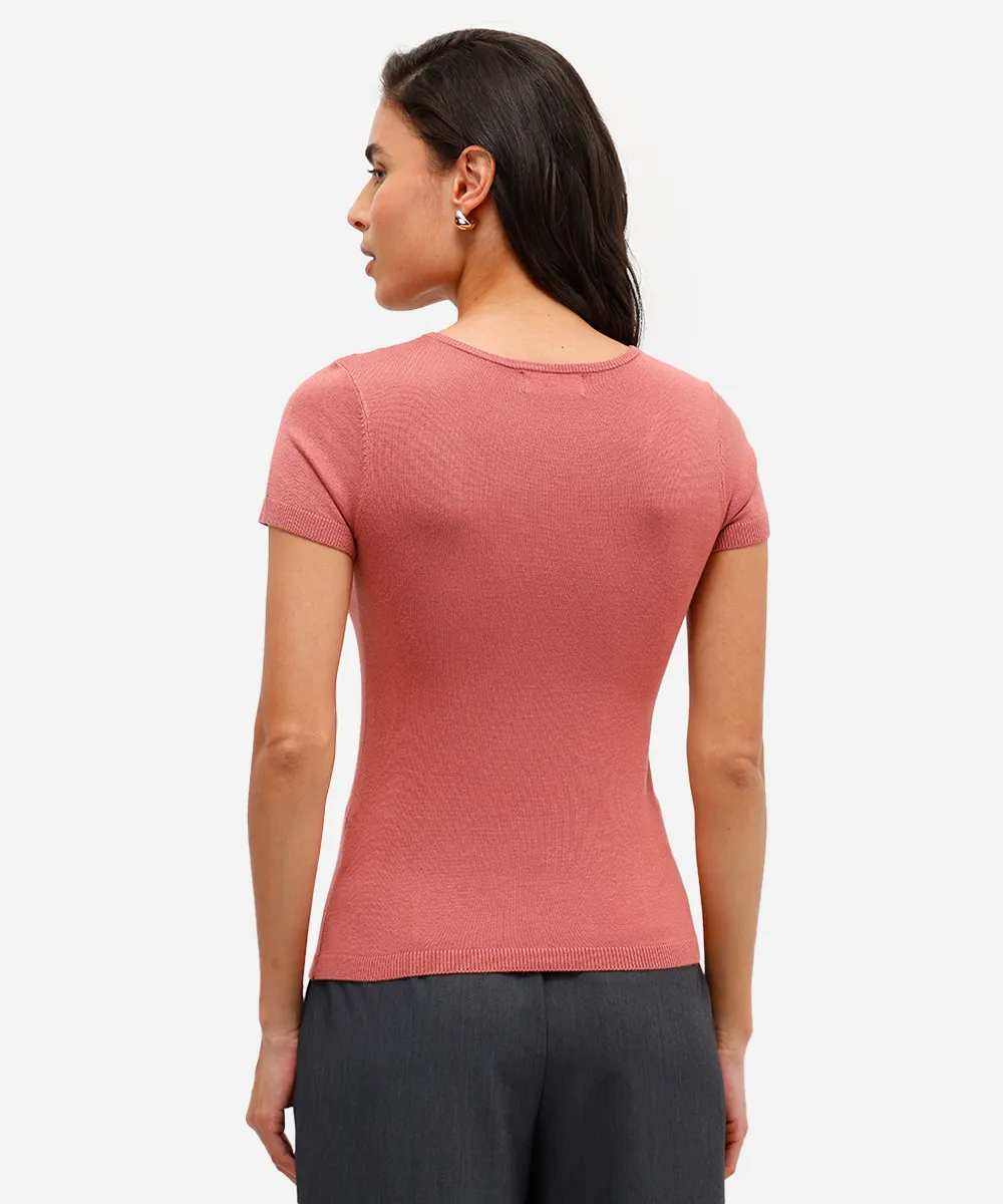 blusa baby look feminina de tricot com botões rosa — foto 2