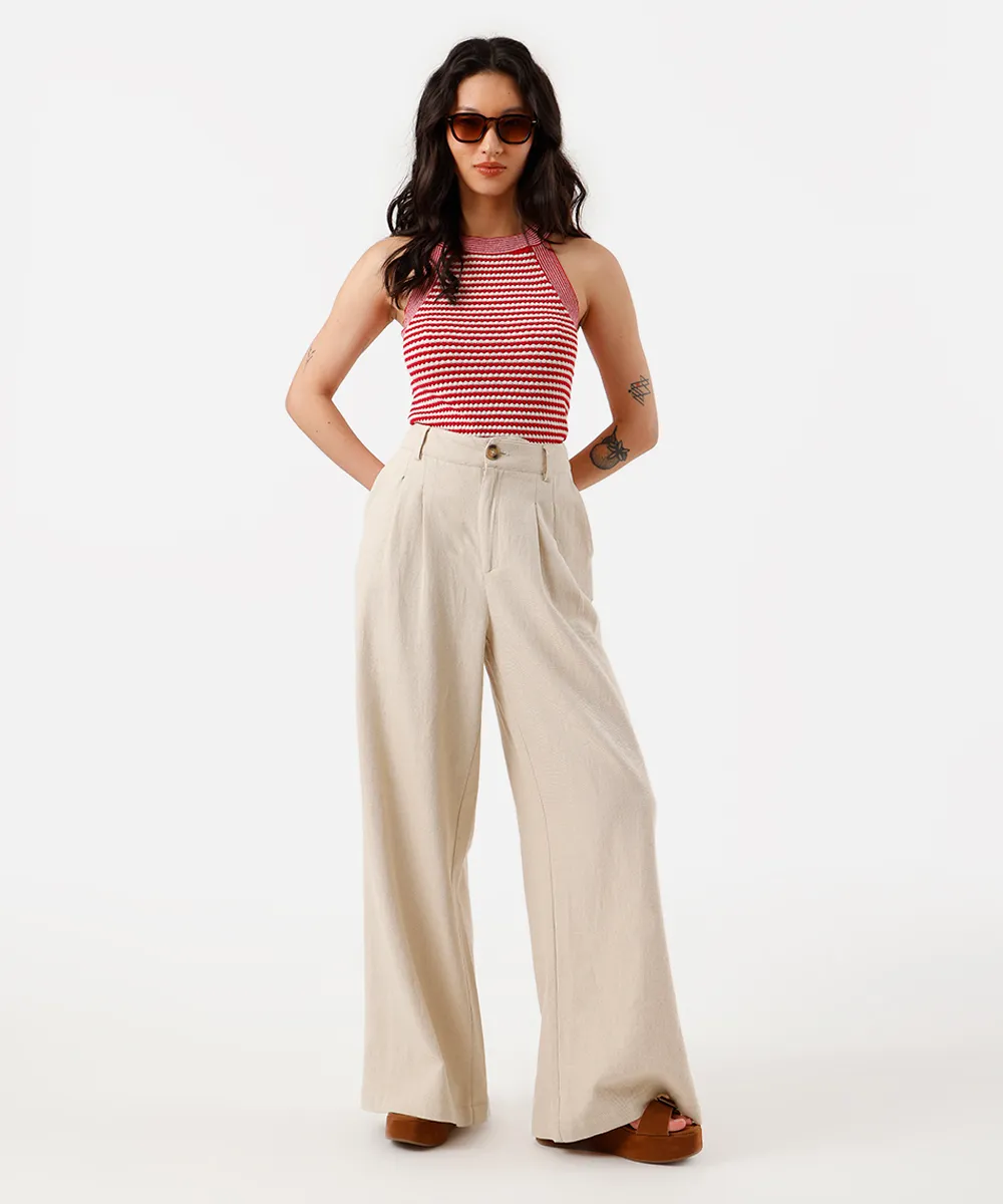 blusa halterneck feminina de tricot listrada texturizada rosa — foto 3