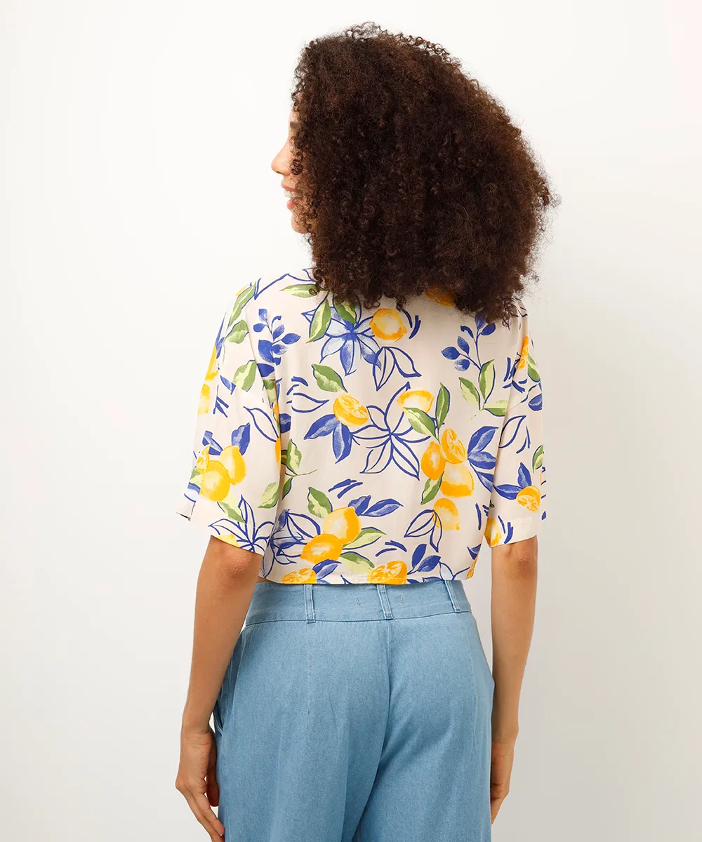 camisa de viscose com amarração floral amarela — foto 2