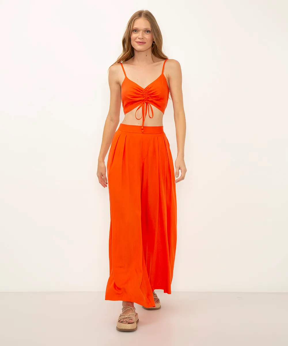cropped de viscose com franzido alças finas laranja — foto 3
