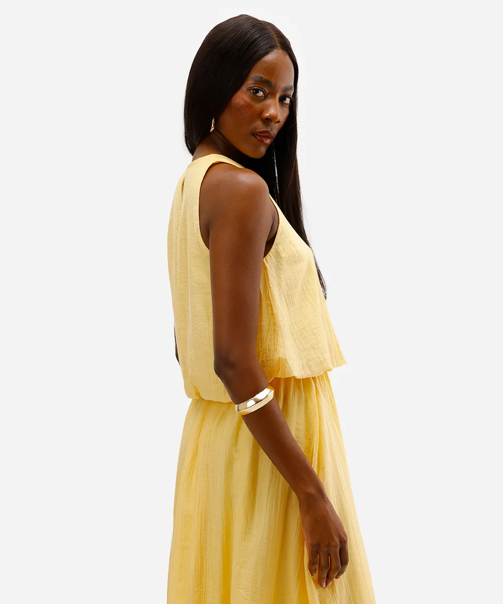 blusa feminina balonê de liocel texturizada amarela — foto 2