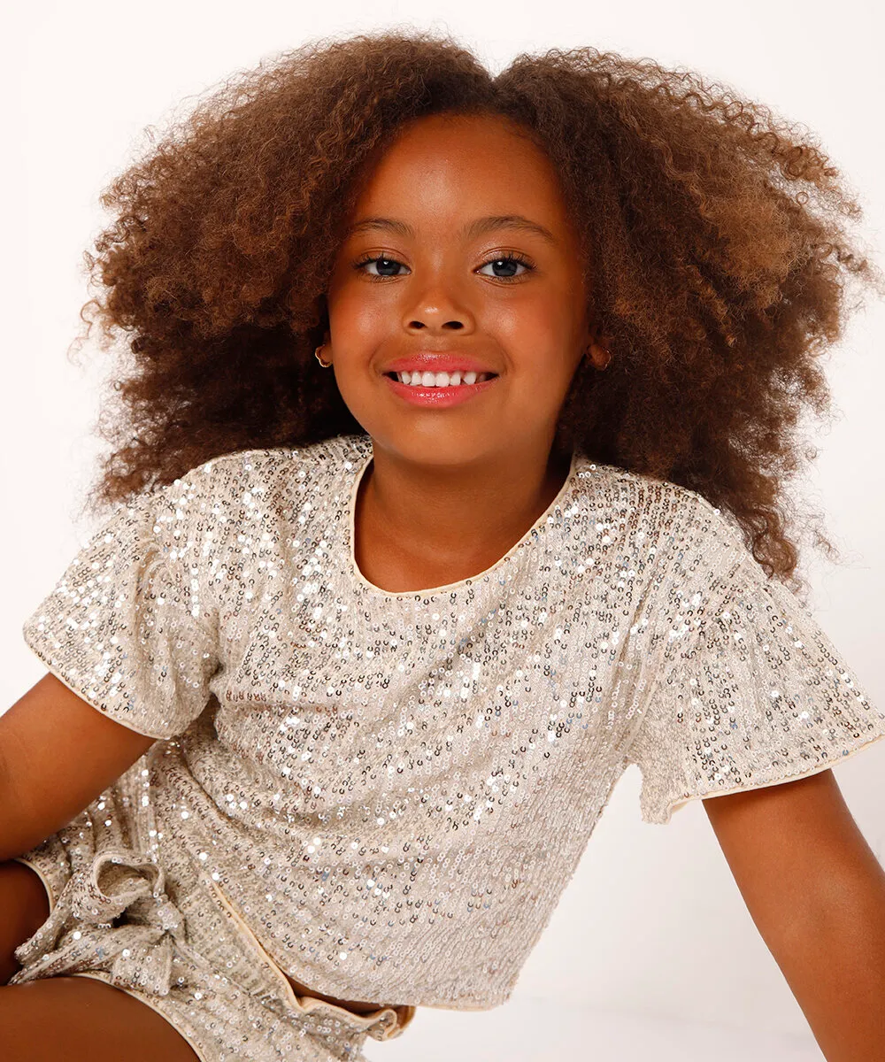 blusa de paetê infantil manga curta dourado — foto 4
