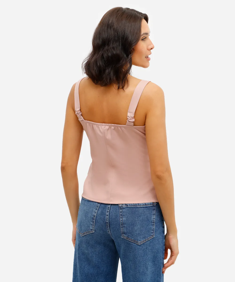 blusa feminina acetinada decote coração rosa — foto 2