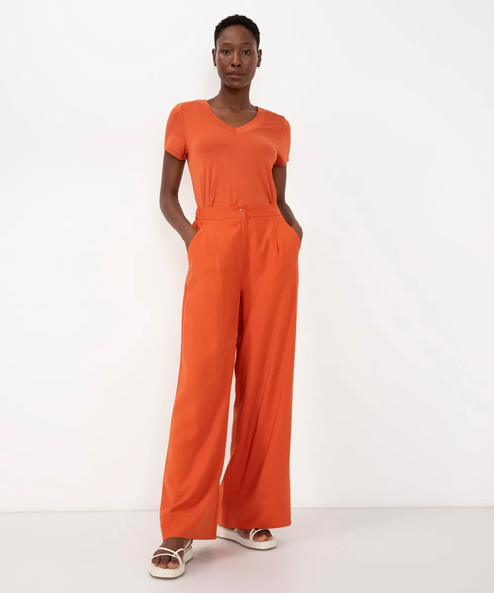 camiseta feminina de viscose decote v laranja — foto 3