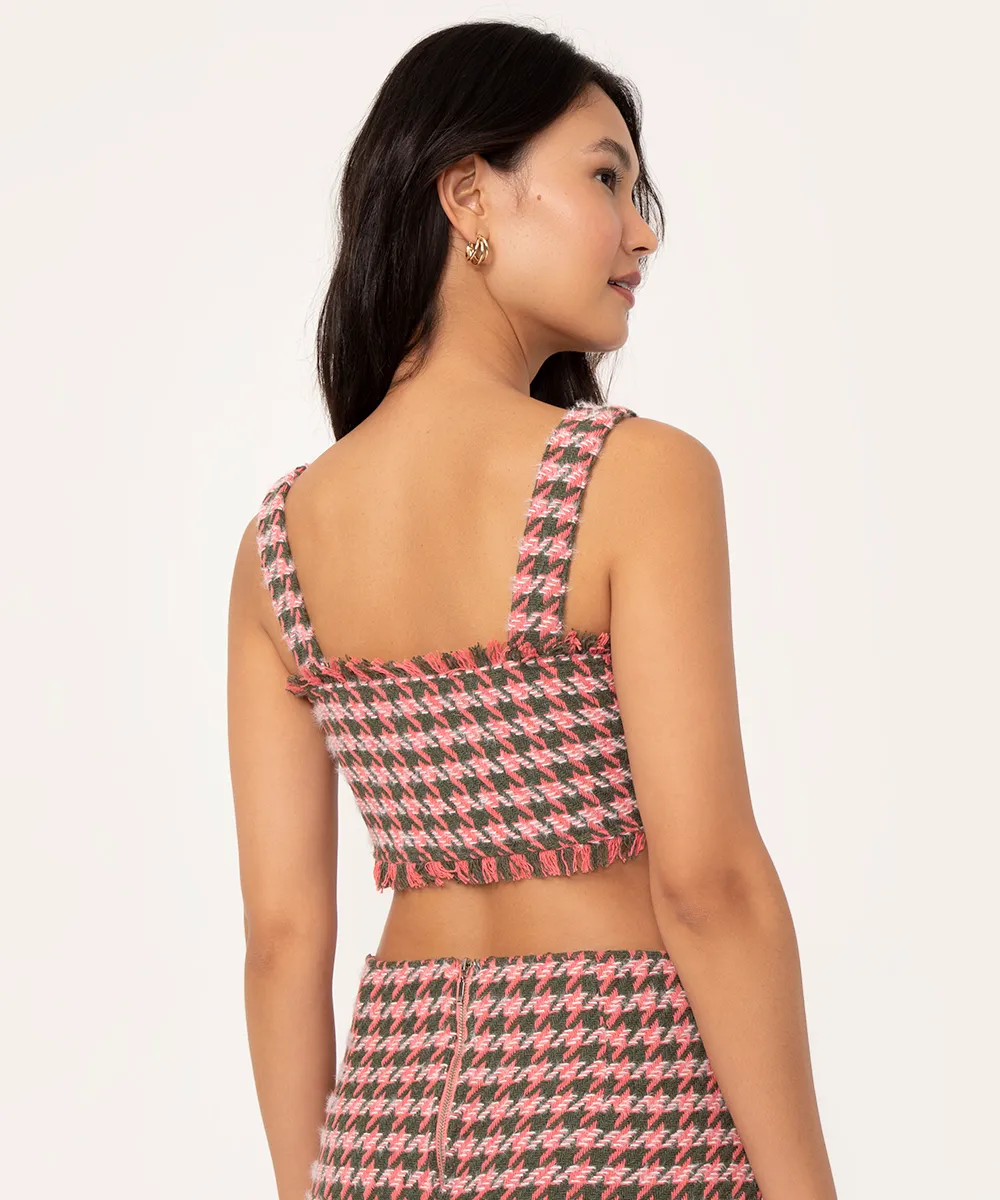 top cropped de tweed alça larga rosa — foto 2