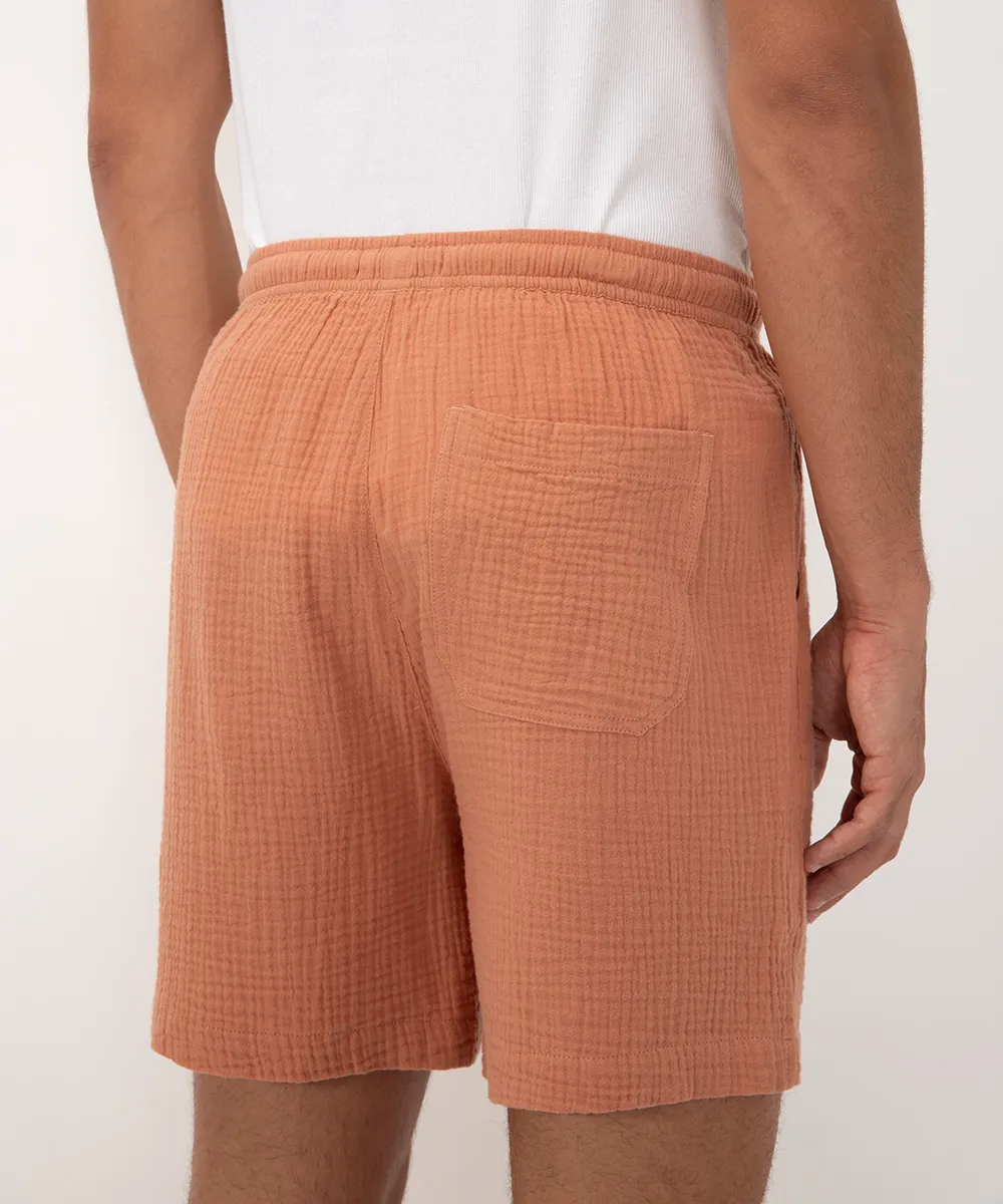bermuda texturizada com cordão e bolsos laranja — foto 4
