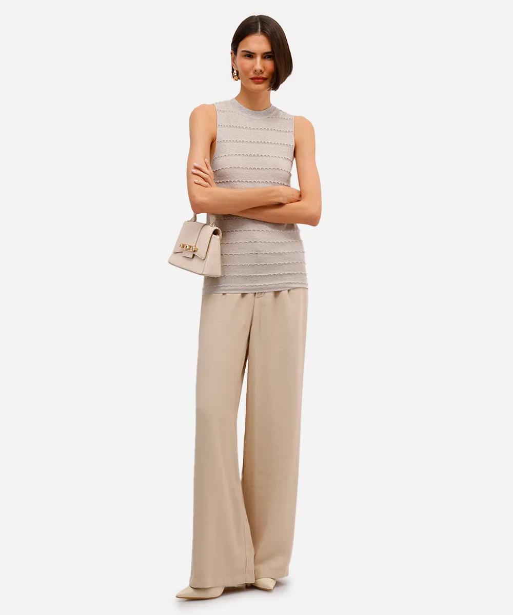 regata feminina de tricot texturizado com lurex bege — foto 4