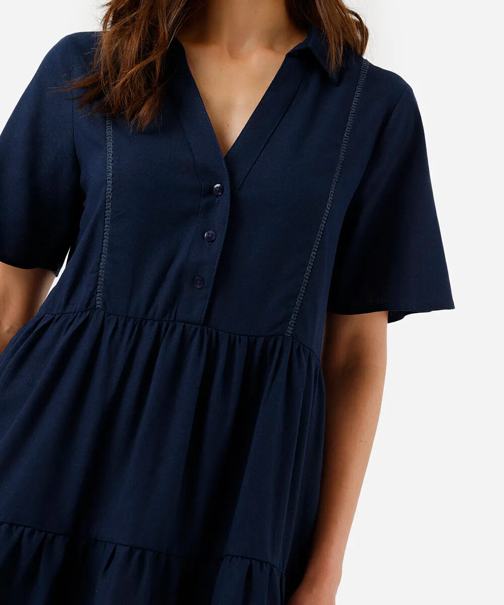 vestido curto feminino com linho azul — foto 4