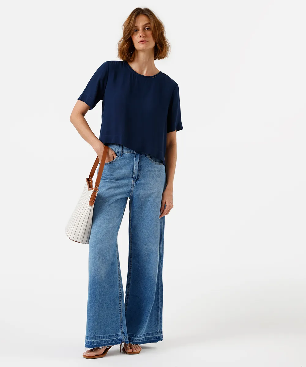 blusa feminina de viscose  manga curta azul — foto 3