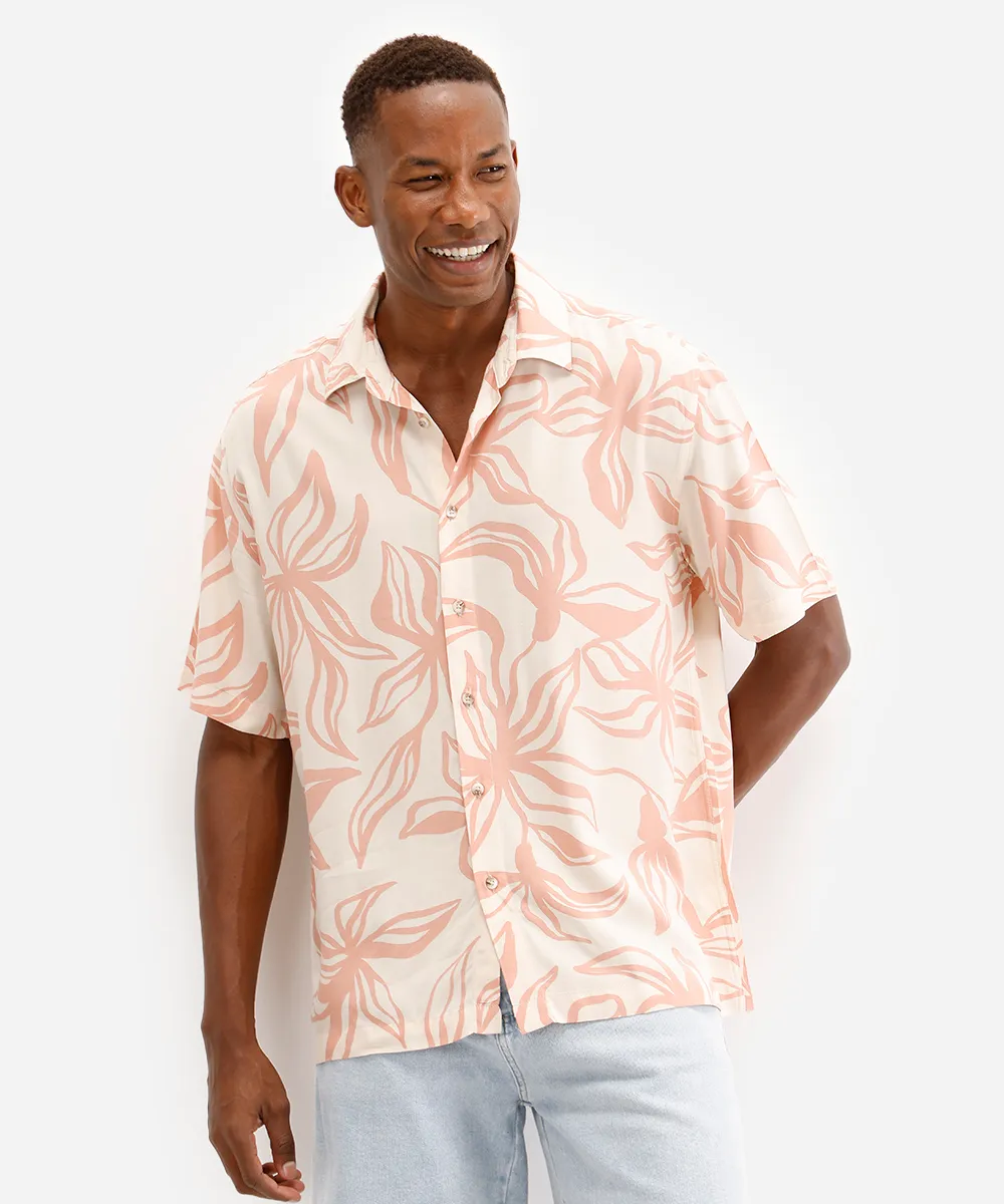 camisa masculina de viscose manga curta floral rosa — foto 5